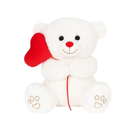 White Teddy Bear with Heart Balloon 30cm