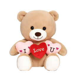 Teddy bear hugging a heart, light brown 30 cm