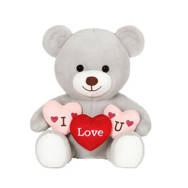 Teddy bear hugging a heart, light Grey 40 cm