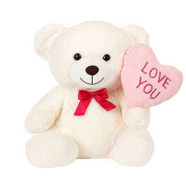 Bear with heart-shaped balloon, light White, 40 cm