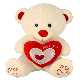 SILVER HEART BEAR 42CM
