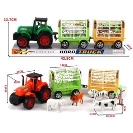 Tractor with two Animal Trailers 43.5cm