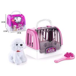 Pink Animal carrier with dog 16cm